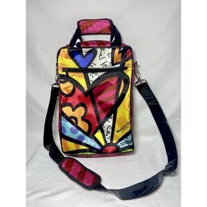 Romero Britto New Day Satin Laptop Sleeve Vertical Bag Crossbody Heart‎ Red Pink
